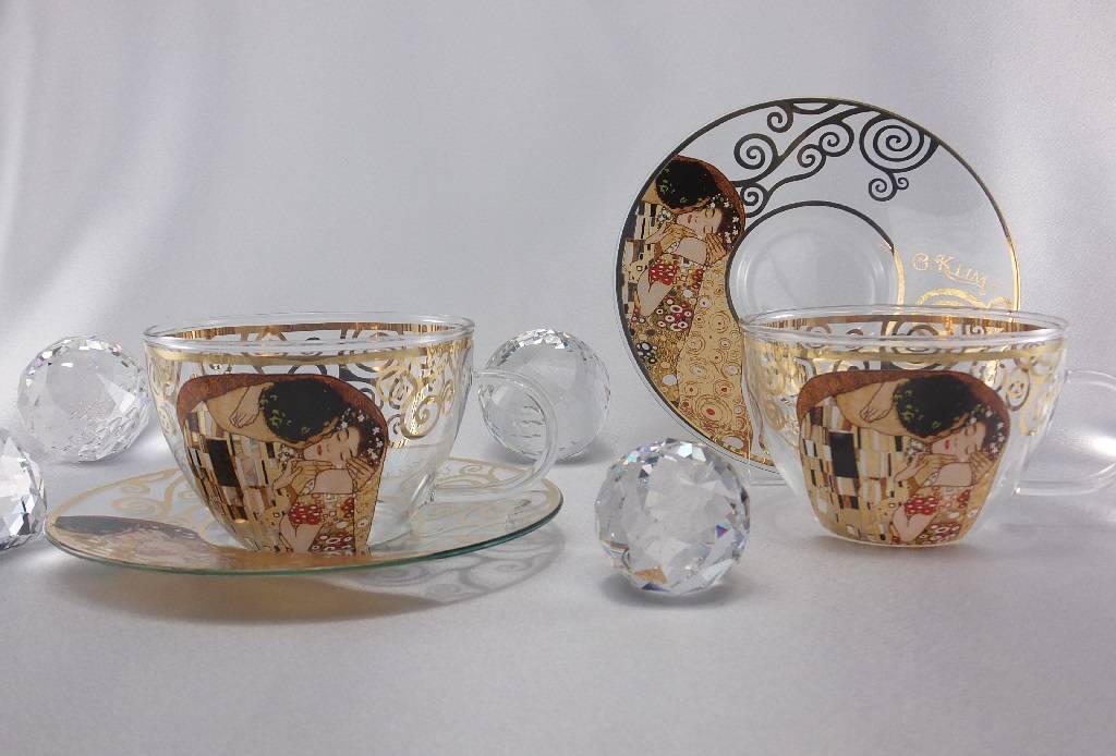 CARMANI - 1990 Gustav Klimt - The Kiss - Cappuccino Cups made of glass