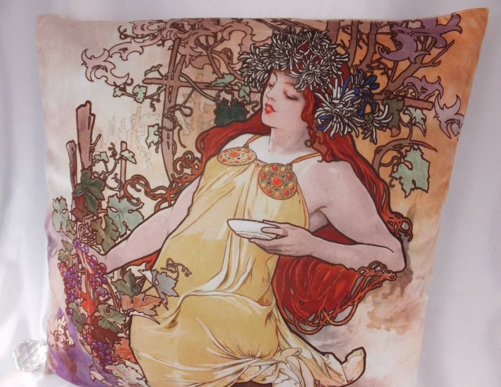 CARMANI - 1990 Alfons Mucha Pillow - The Four Seasons - Autumn