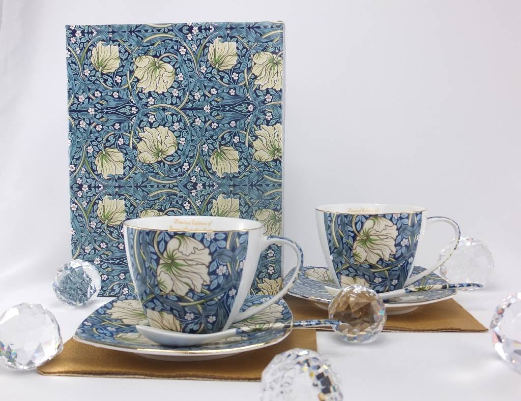 The Morris - Cappuccino Cups in Blue-Decorative Twin Cups in Porcelain