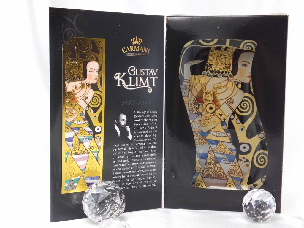 CARMANI - 1990 Gustav Klimt - glass plate -S shape - expectation 23 x 15 cm