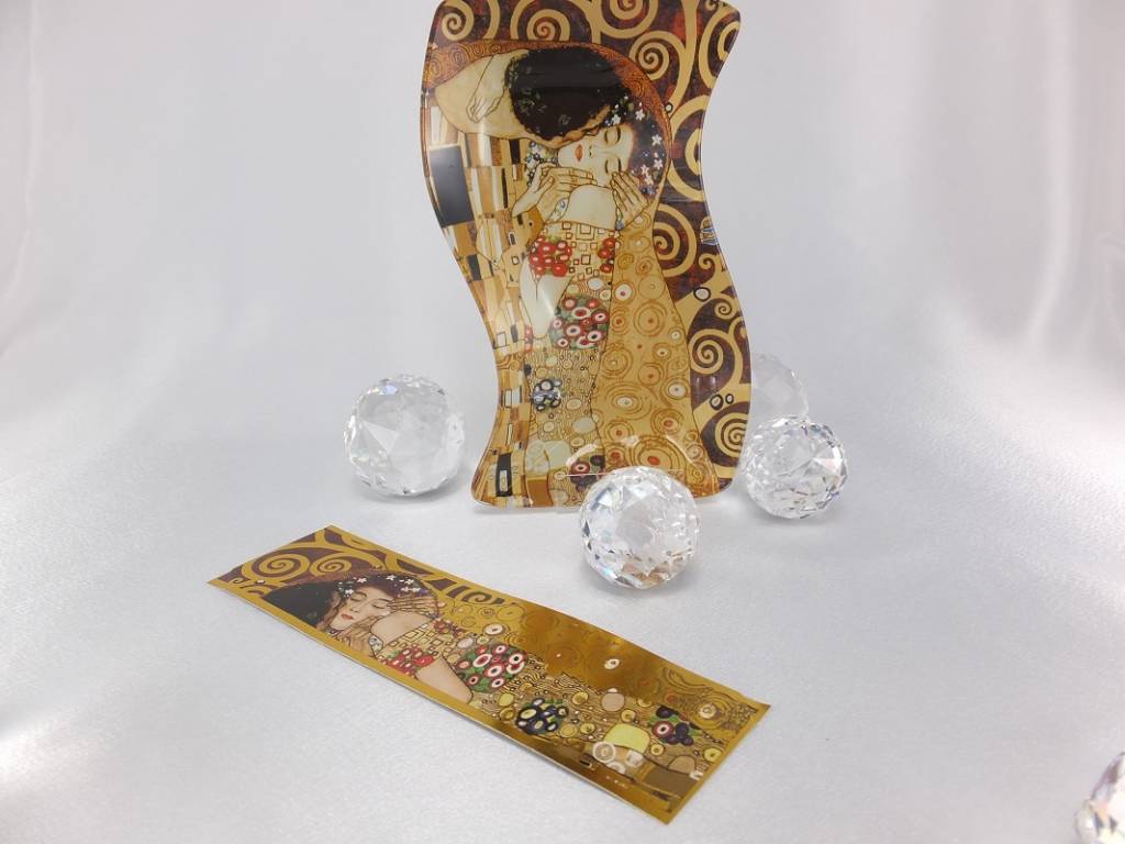 CARMANI - 1990 Gustav Klimt - Glasteller -S-Form -klein - Der Kuss  18 x 13 cm