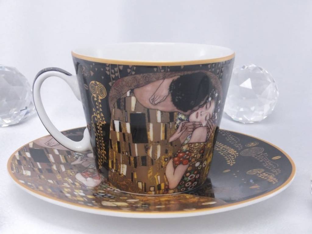 CARMANI - 1990 Gustav Klimt - - Der Kuss -  Nero-Kaffeetasse  mit Untertasse