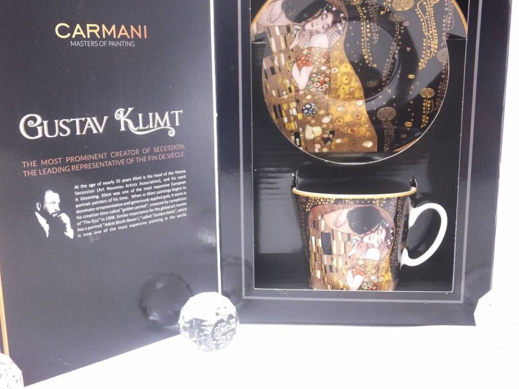 CARMANI - 1990 Gustav Klimt - - Der Kuss -  Nero-Kaffeetasse  mit Untertasse