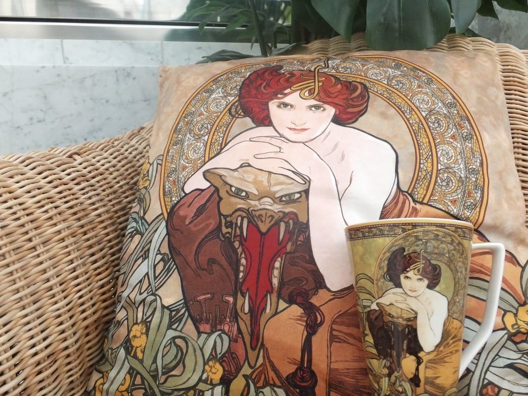 CARMANI - 1990 Alfons Mucha - Precious Stones - Emerald - Microfibre cushion