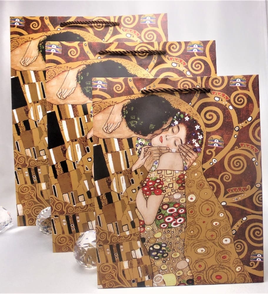 CARMANI - 1990 Gustav Klimt - Der Kuss  / Adele - Geschenktasche S in Braun