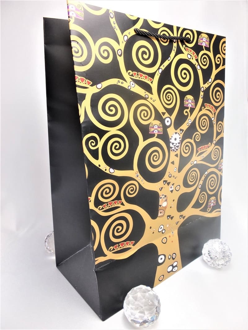 CARMANI - 1990 Gustav Klimt - Tree of Life / The Kiss - Gift bag XL in Nero