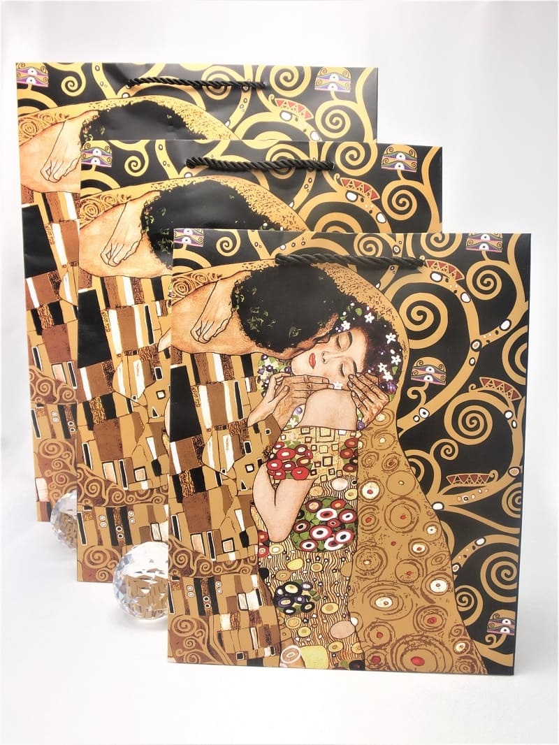 CARMANI - 1990 Gustav Klimt - Tree of Life / The Kiss - Gift bag XL in Nero