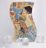 CARMANI - 1990 Gustav Klimt - Glass plate -S shape - The lady with the fan 23 x 15 cm