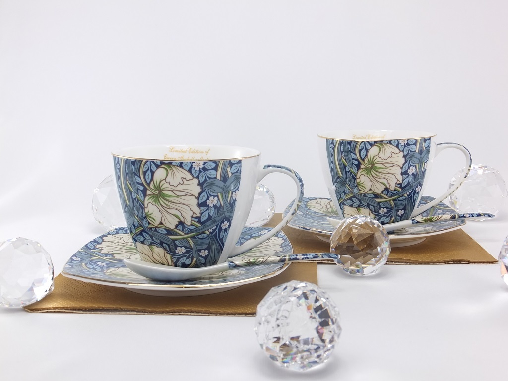 The Morris - Cappuccino Cups in Blue-Decorative Twin Cups in Porcelain