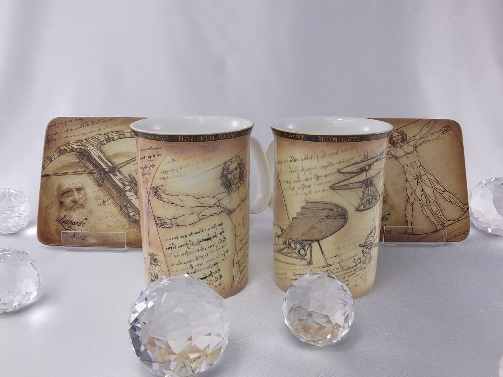 CARMANI - 1990 Leonardo da Vinci - 2 coffee cups in Fine Bone China with 2 motives