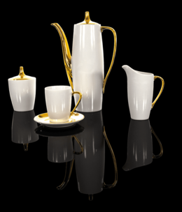 Cmielow - 1790 Glamour II  - Kaffeeservice 6/15 in Weiß/ Gold