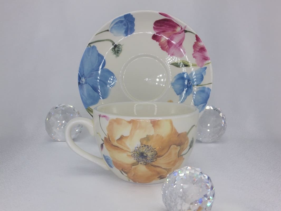 Coffee cup mug with saucer - wild rose