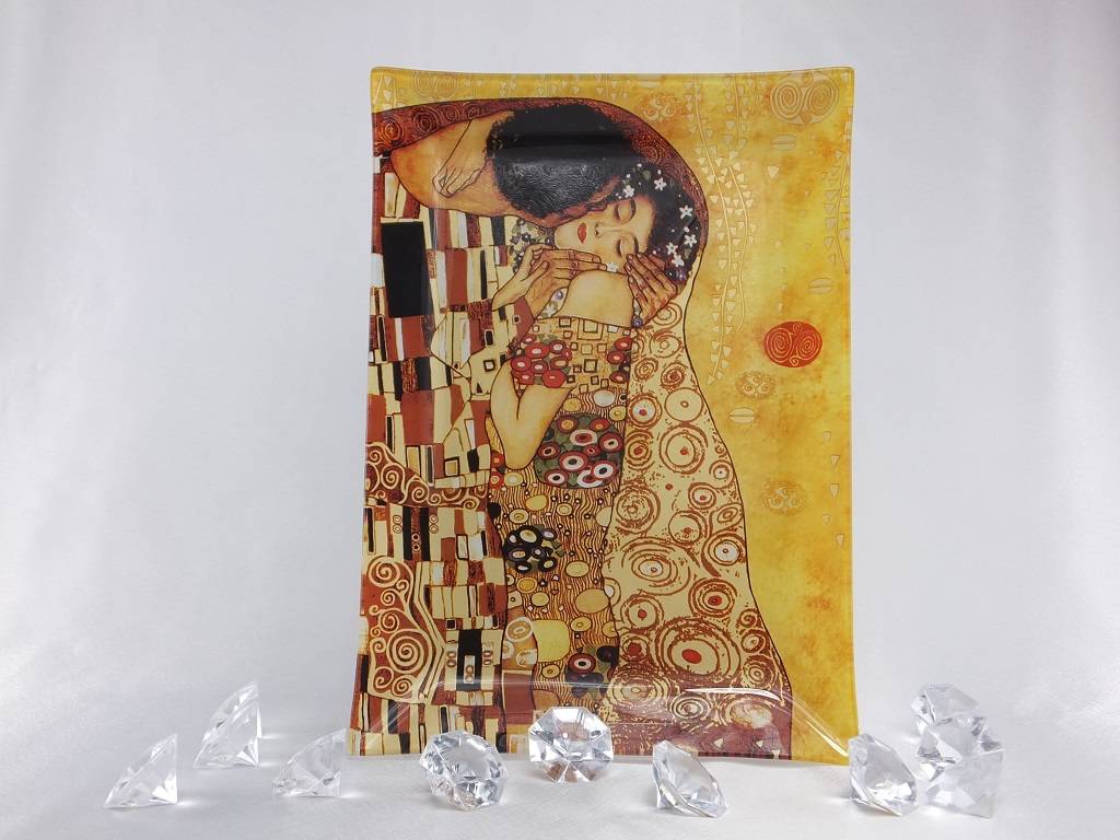 CARMANI - 1990 Gustav Klimt  Der Kuss hell  Glasplatte  28 x 20 cm