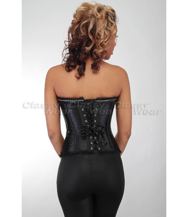 Zwart corset met strik en strass steentjes