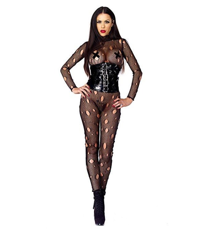 Netstof jumpsuit met gaten