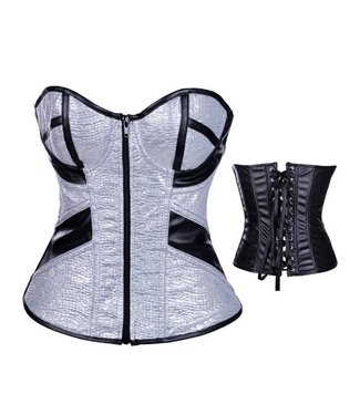 Sexy mentalic overbust corset met rits en veters - zilver