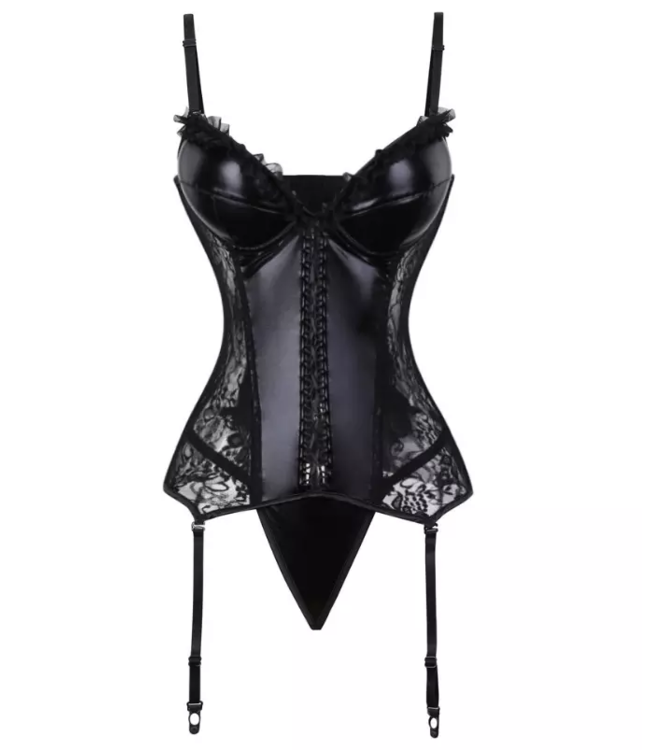 Leatherlook corset met kant