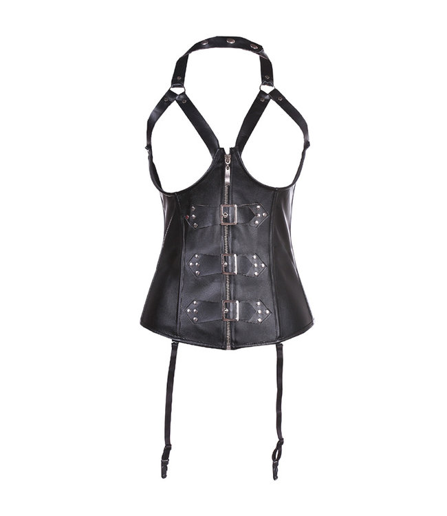 Overbust open cup leatherlook corset met studs