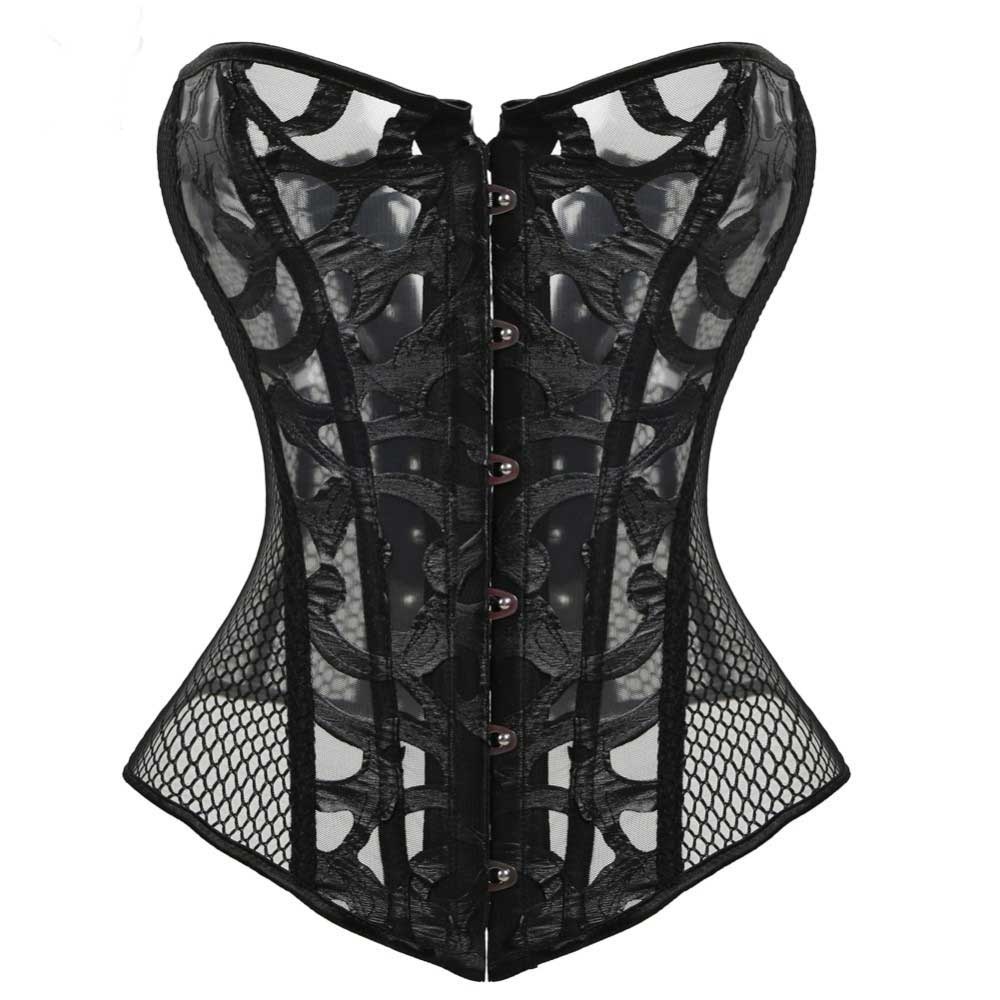 Zwart Overbust Burlesque Corset Met Leatherlook Details Classywear