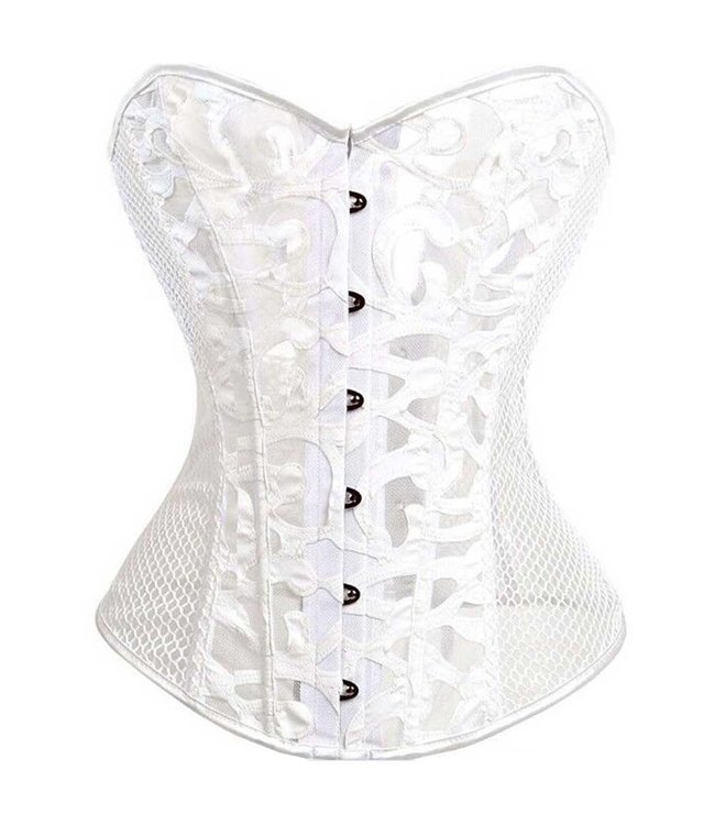 Rechtzetten Automatisering Afhaalmaaltijd Wit overbust burlesque corset met leatherlook details - ClassyWear