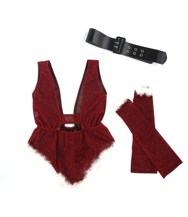 Fancy glitter kerst body setje met veren