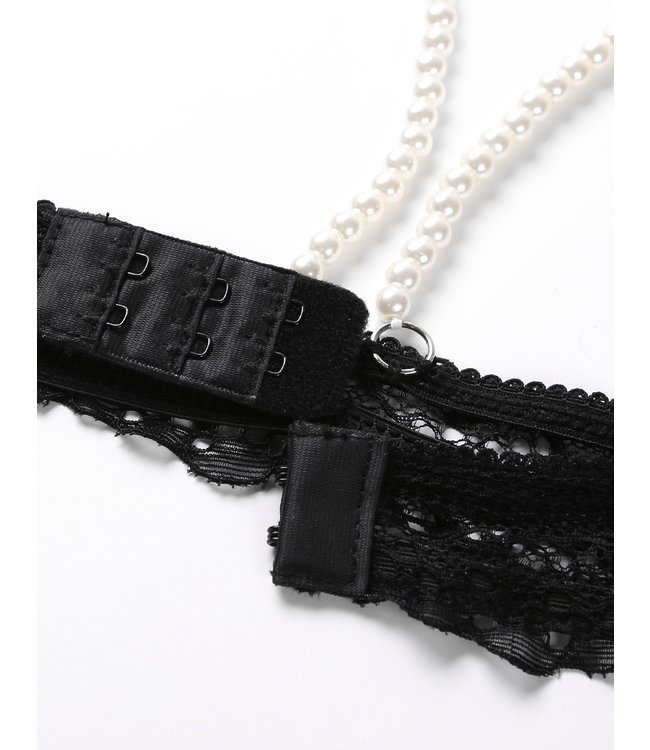 Open cup bh met kanten string en parels(3-delig)