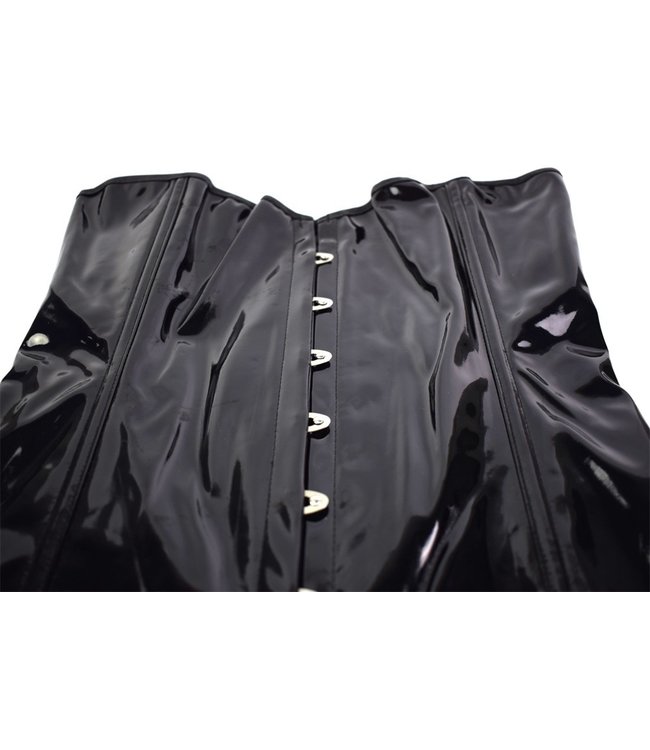 Zwarte lak look/latex PVC corset jurk