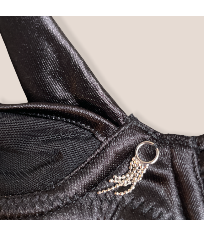 Set - Visnet/satijn beugel-bh met string in zwart