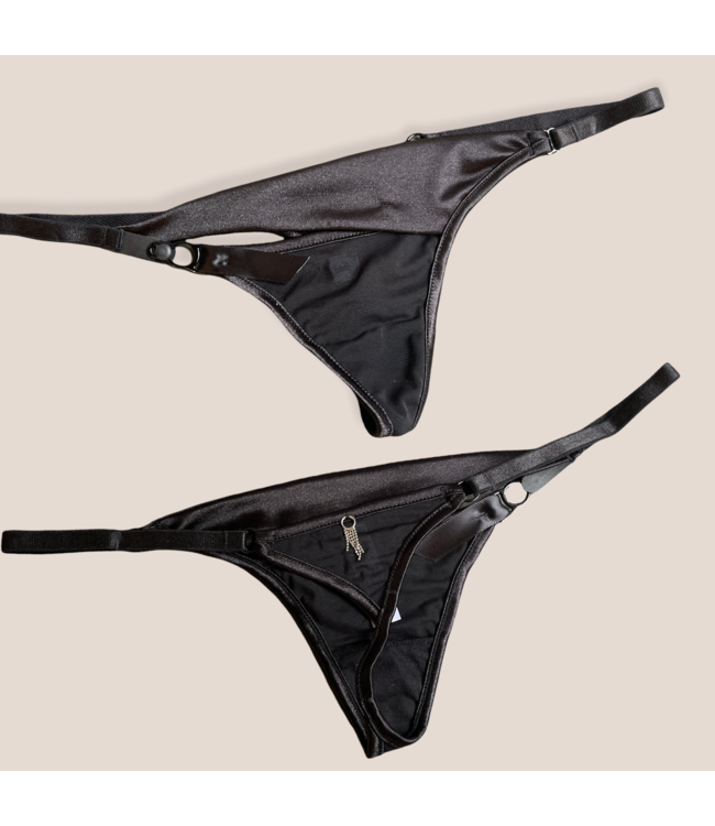 Set - Visnet/satijn beugel-bh met string in zwart