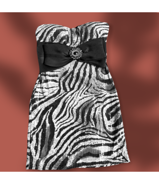 ClassyWear Giltter bandeau mini jurkje met strik - zebra