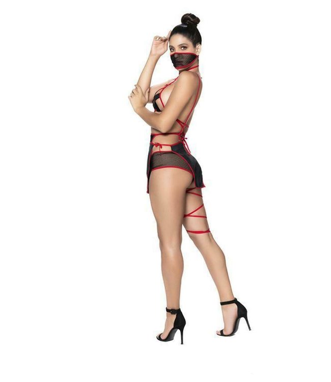 Exclusieve kostuum Ninja 4-delig lingerie setje -zwart