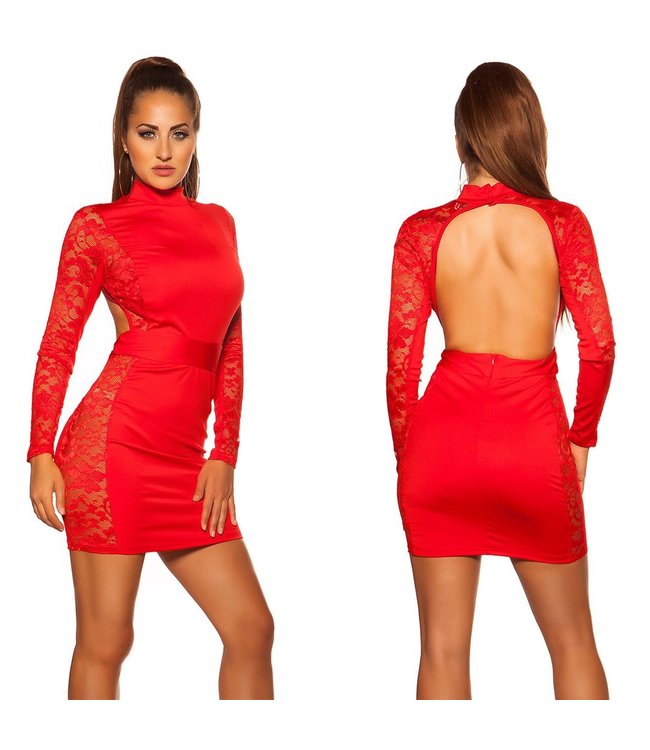 Rood jurkje met kant en open rug