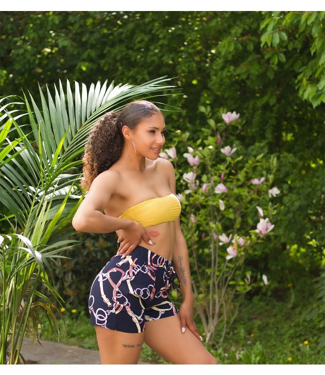 Highwaist summer shorts with chain prints - navy/roze