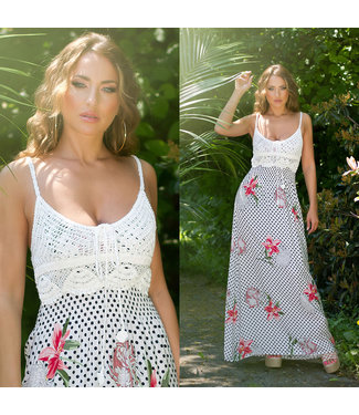 ClassyWear Zomer Maxi Boho jurkje met bloemen prints - wit