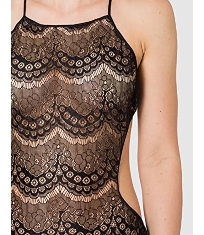 Luxe lingerie kanten lang jurkje - zwart