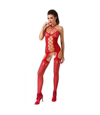 ClassyWear Sexy open-kruis visnet bodystocking met lace look - rood