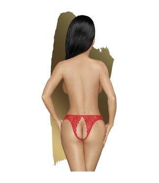 ClassyWear Sexy kanten string met open kruis en achterkant - rood