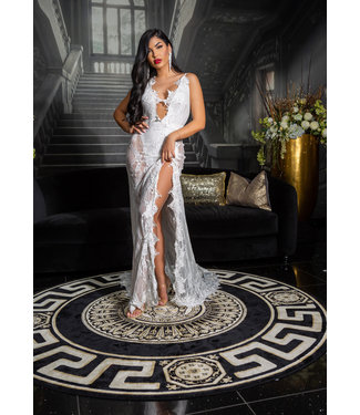 ClassyWear Dreamy luxe bruid kanten lang jurk met open rug - wit