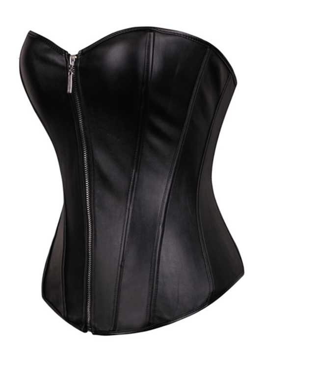 Zwarte leatherlook overbust corset met rits