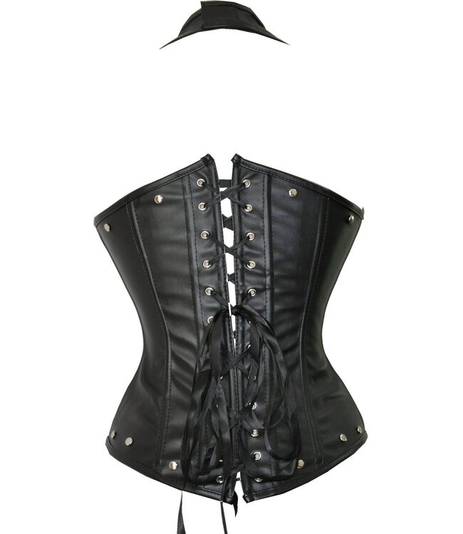 Leatherlook halter neck underbust corset - zwart