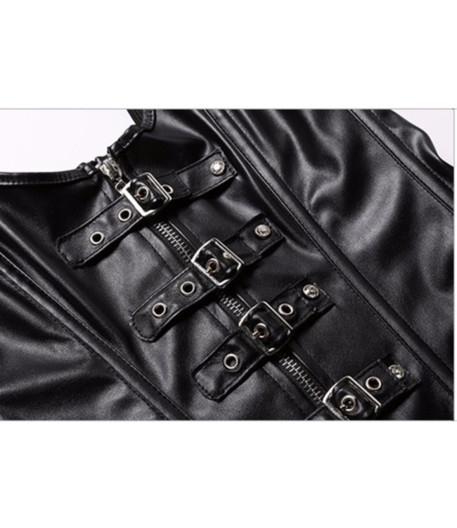 Sexy PU/Wetlook overbust corset steampunk crop top - zwart