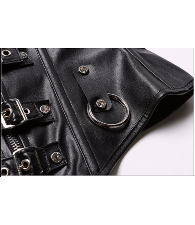 Sexy PU/Wetlook overbust corset steampunk crop top - zwart