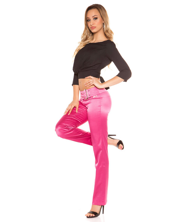 Elegante satijnen broek met riem decoratie - roze