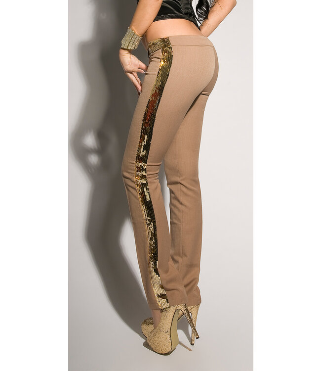 Luxe broek met gouden pailletten - bruin