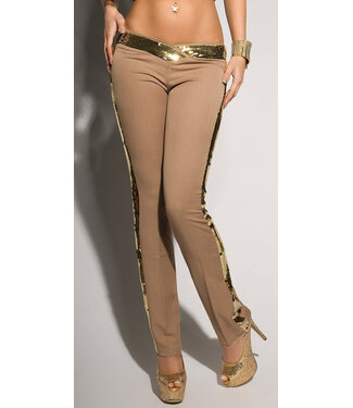 ClassyWear Luxe broek met gouden pailletten - bruin