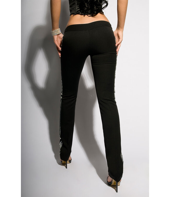 Luxe broek met zilveren pailletten - zwart