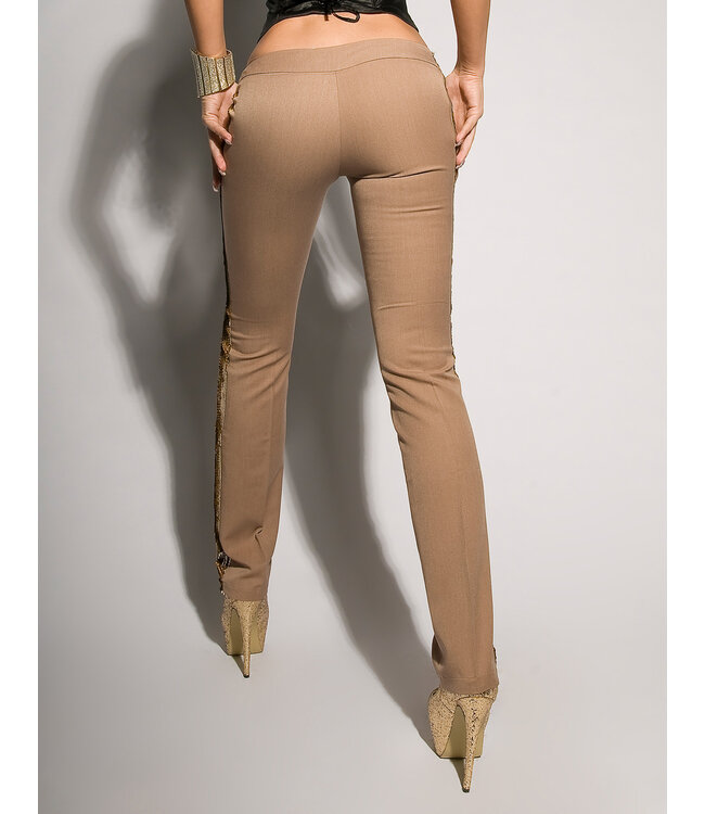 Luxe broek met gouden pailletten - bruin