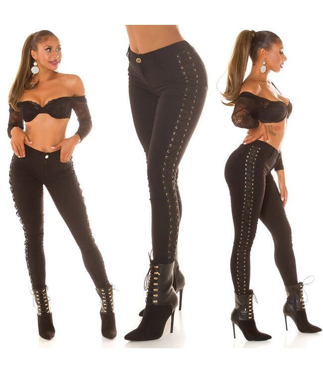 Sexy push up skinny jeans met kant - zwart