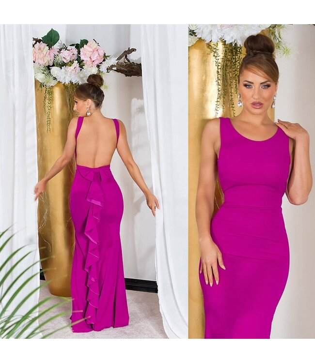 Luxe gala lang jurk met open rug - paars