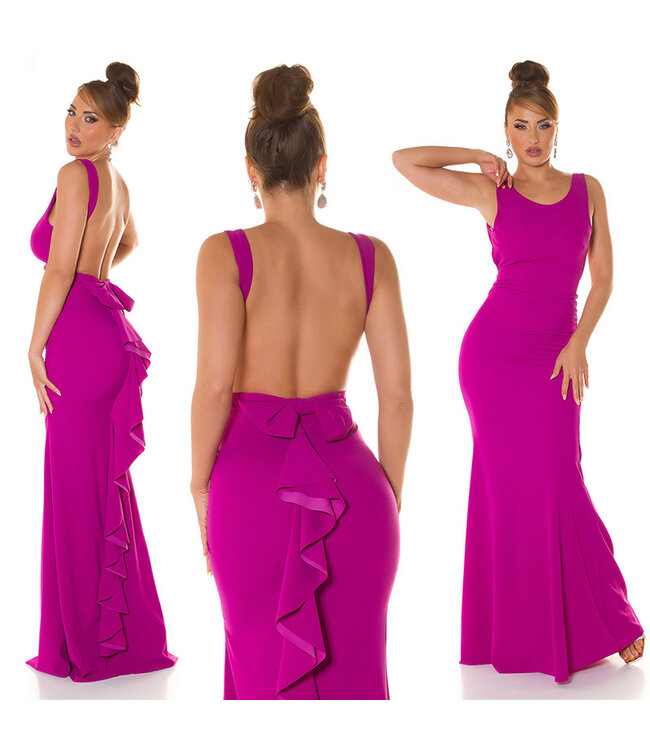 Luxe gala lang jurk met open rug - paars